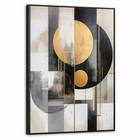 LEINWAND Bilder mit Rahmen - Abstrakt - Gold - Silber - Formen - Ästhetisch - Modern - 70x100 - Goldfarben, Textil (70/100cm) - MuchoWow