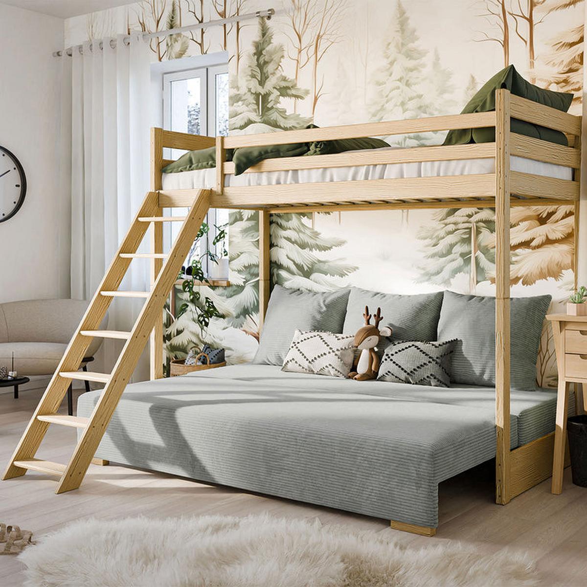 BETT 90/200 Orlane Holz und Grau - Grau, Holz (90/200cm) - Petits-meubles
