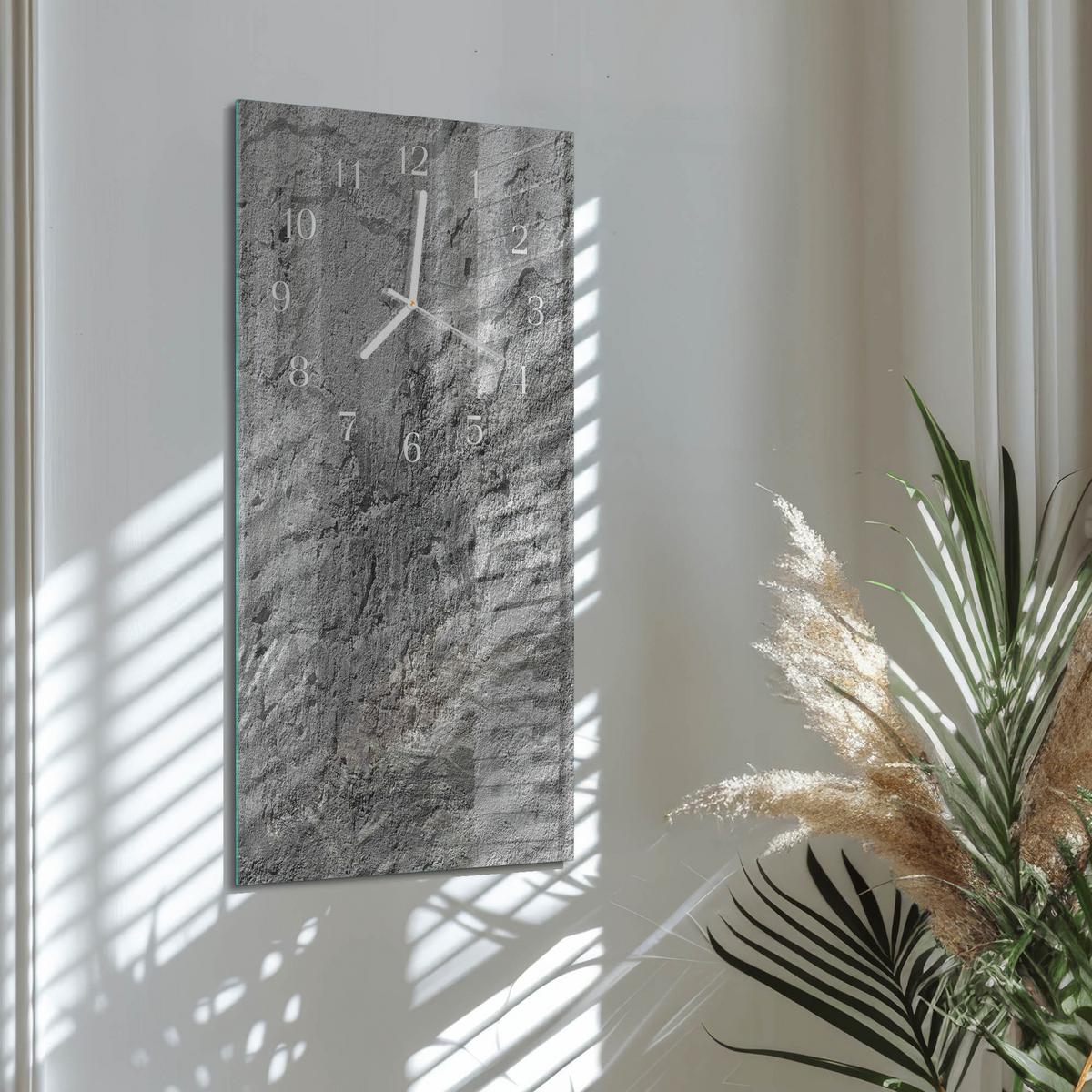 WANDUHR aus Glas 30x60 cm - Betonwand - Grau, Glas (30/60/0.4cm) - TULUP