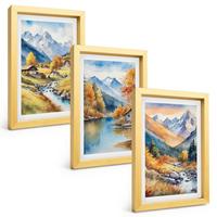 BILDER SET 3er Set - 20x30 cm Goldrahmen - Herbstliche Berge, Flusshäuser - Goldfarben, Kunststoff (20/30cm) - TULUP