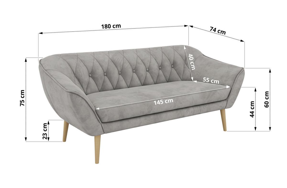 3-SITZER-SOFA PIRS - Hellgrau Velvet - Holzbeine - Buchefarben/Hellgrau, Holzwerkstoff/Textil (180/75/74cm) - MKS