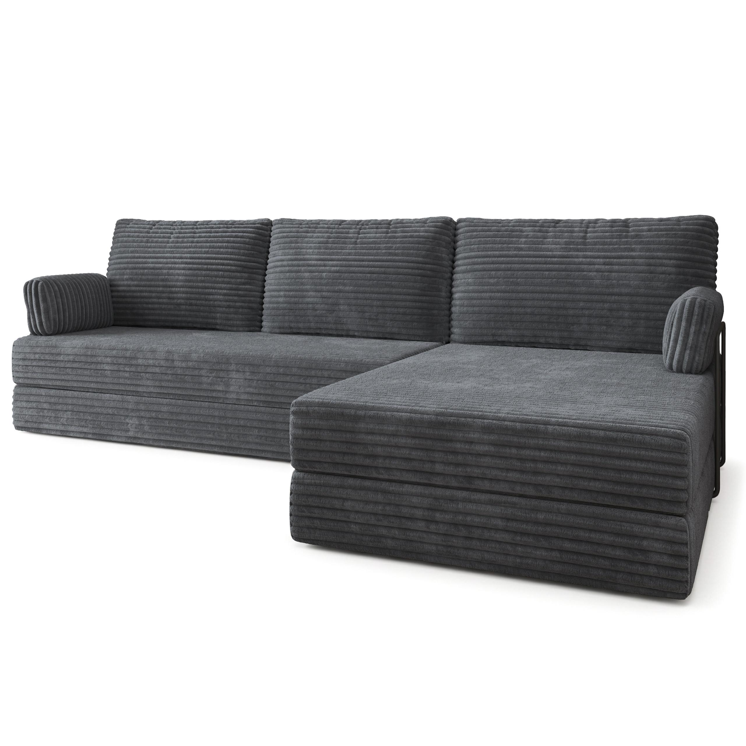 ECKSOFA ANKO modulares Boneless Sofa mit Schlaffunktion Grau Kordstoff - Dunkelgrau, Textil (270/160cm) - MASSENO