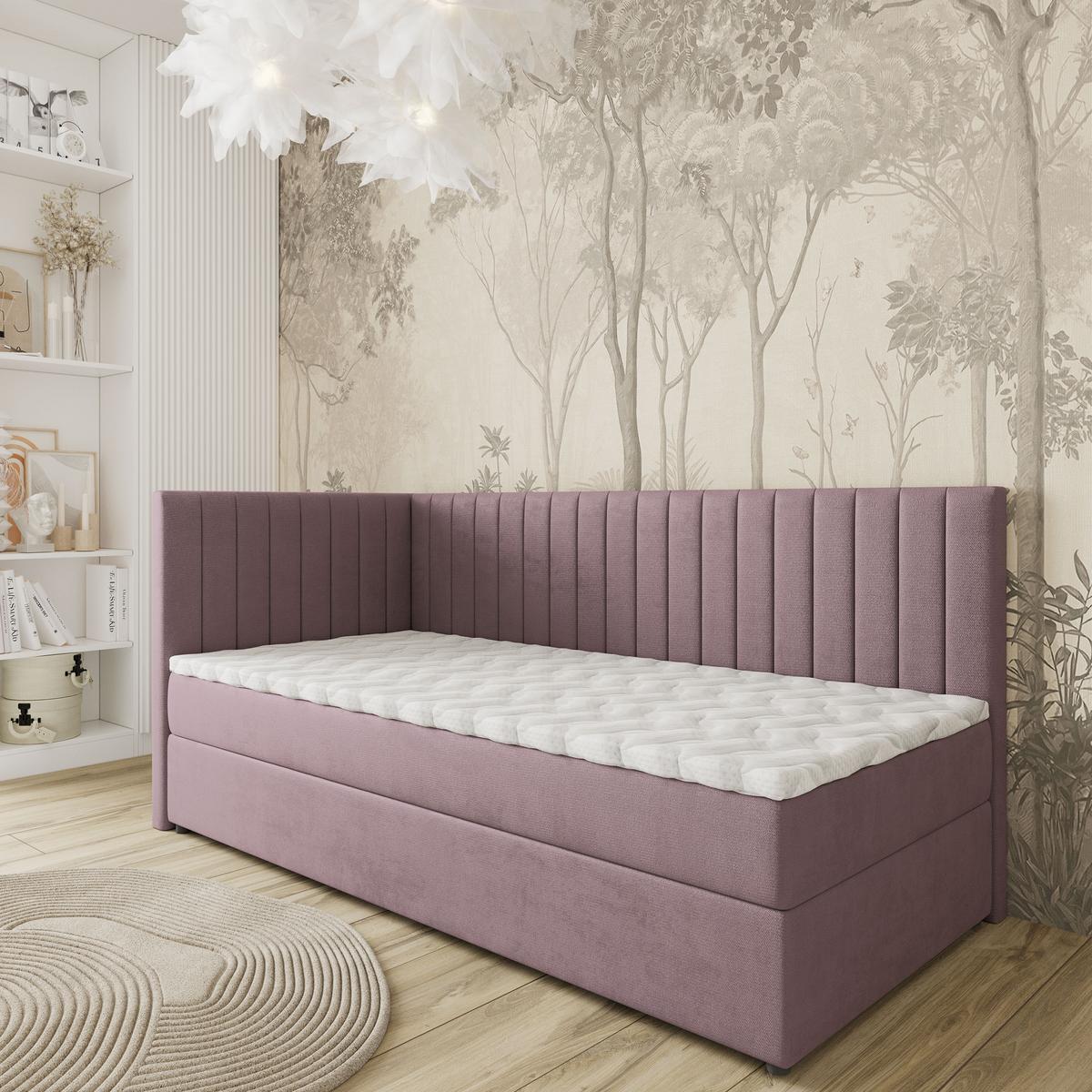 BOXBETT ARIS 90x200 cm mit Matratze und Topper, H2+H3 - Rosa - Rosa, Holz (90/200cm) - MASSENO