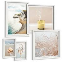 BILDER SET 5er Set - 50x50 cm & 20x30 cm & 40x60 cm Weißer Rahmen - Charmante italienische Straßen und Blumen - Weiß, Kunststoff (40/60cm) - TULUP
