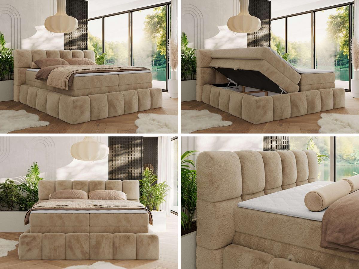 BOXSPRINGBETT NIRA KING 160/200 Beige Plüsch - H3 - Beige, Holz/Textil (160/200cm) - MKS