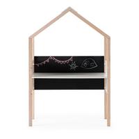 BÜRO mit Schiefertafel in Hausform, dekoriert in weißem Hochglanz und hellem Holz, L100 cm 40/100/155 cm - Weiß, Holzwerkstoff (40/155/100cm) - Calicosy