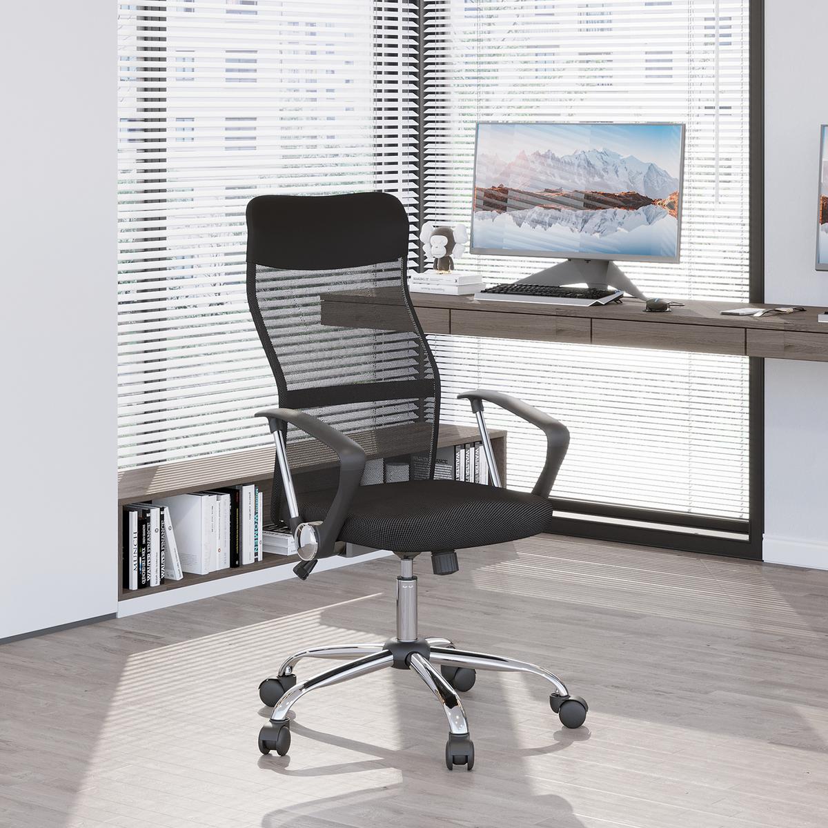 ERGONOMISCHER, Bürostuhl, Netz, Schwarz - Schwarz, Kunststoff (65/119/63cm) - HOMCOM