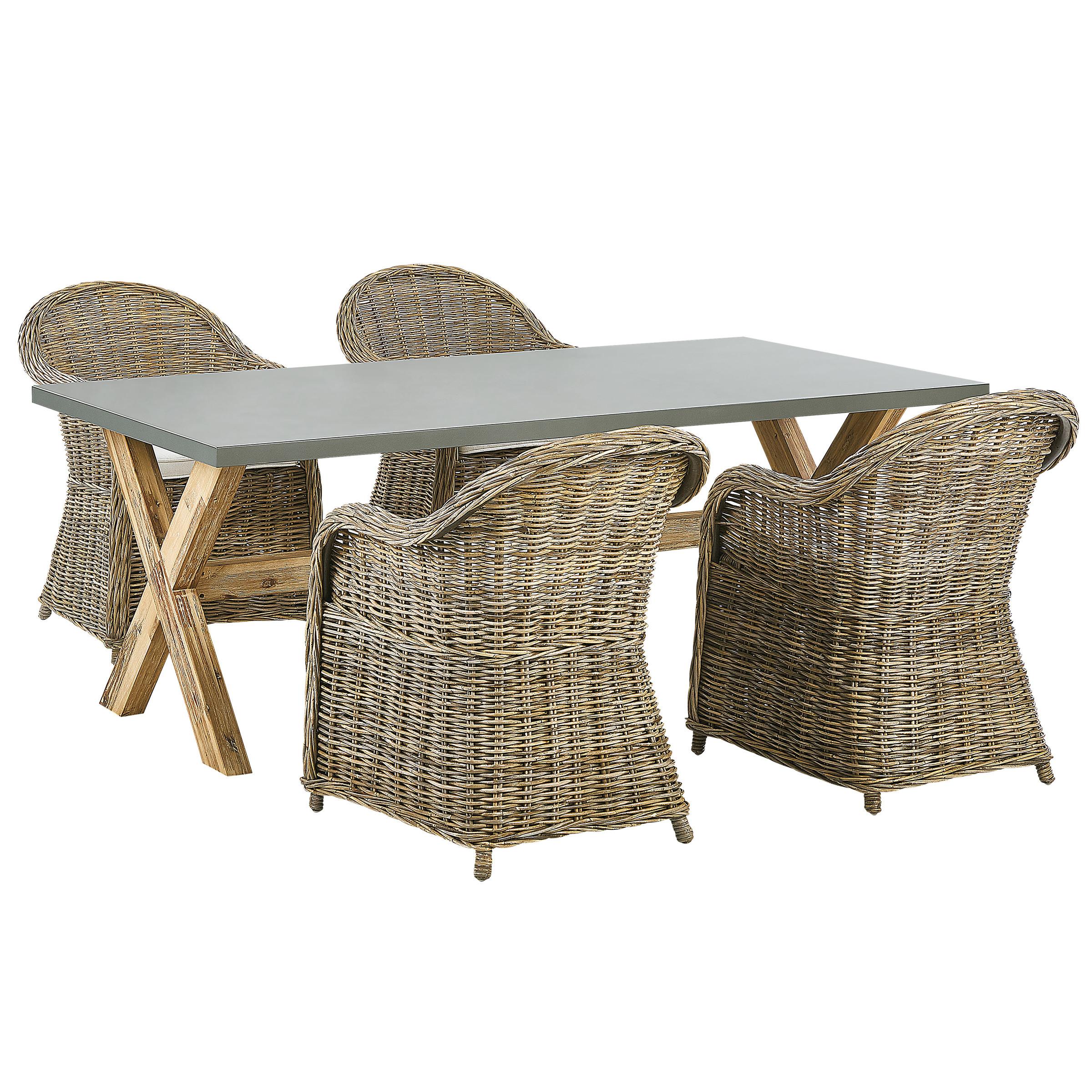 GARTENMÖBEL SET 4-Sitzer Rattan natürlich Auflagen cremeweiß Susua/Olbia - Hellbraun/Beige, Naturmaterialien - Beliani