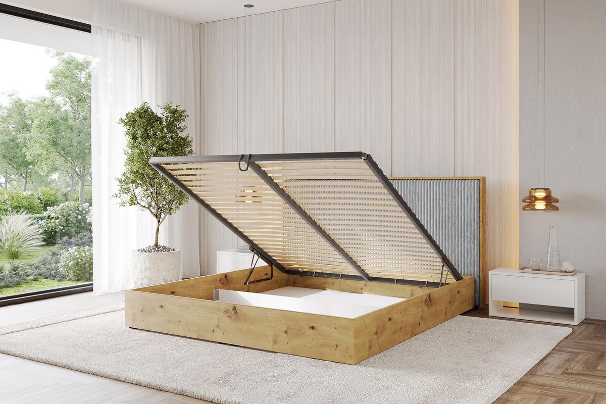 POLSTERBETT mit Bettkasten und Lattenrost, Boxbett mit Kopftei und Stauraum ohne Matratze - ENZO10 200x200 Grau - Grau, Holzwerkstoff/Textil (200/200cm) - ALTDECOR