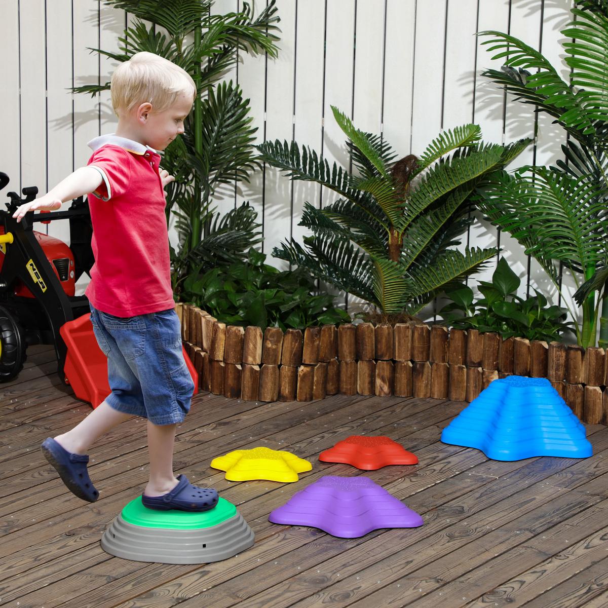 FLUSSSTEINE, 5-tlg. Balanciersteine für Kinder, Trittsteine bis 80 kg Belastbar - Multicolor, Kunststoff (36.5/16/36.5cm) - ZONEKIZ