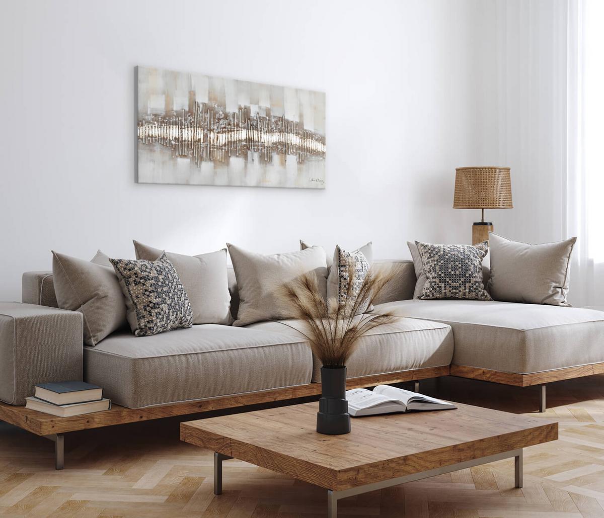 ÖLGEMÄLDE 120/60 cm - Beige/Grau, Holz/Textil (120/60cm) - KUNSTLOFT