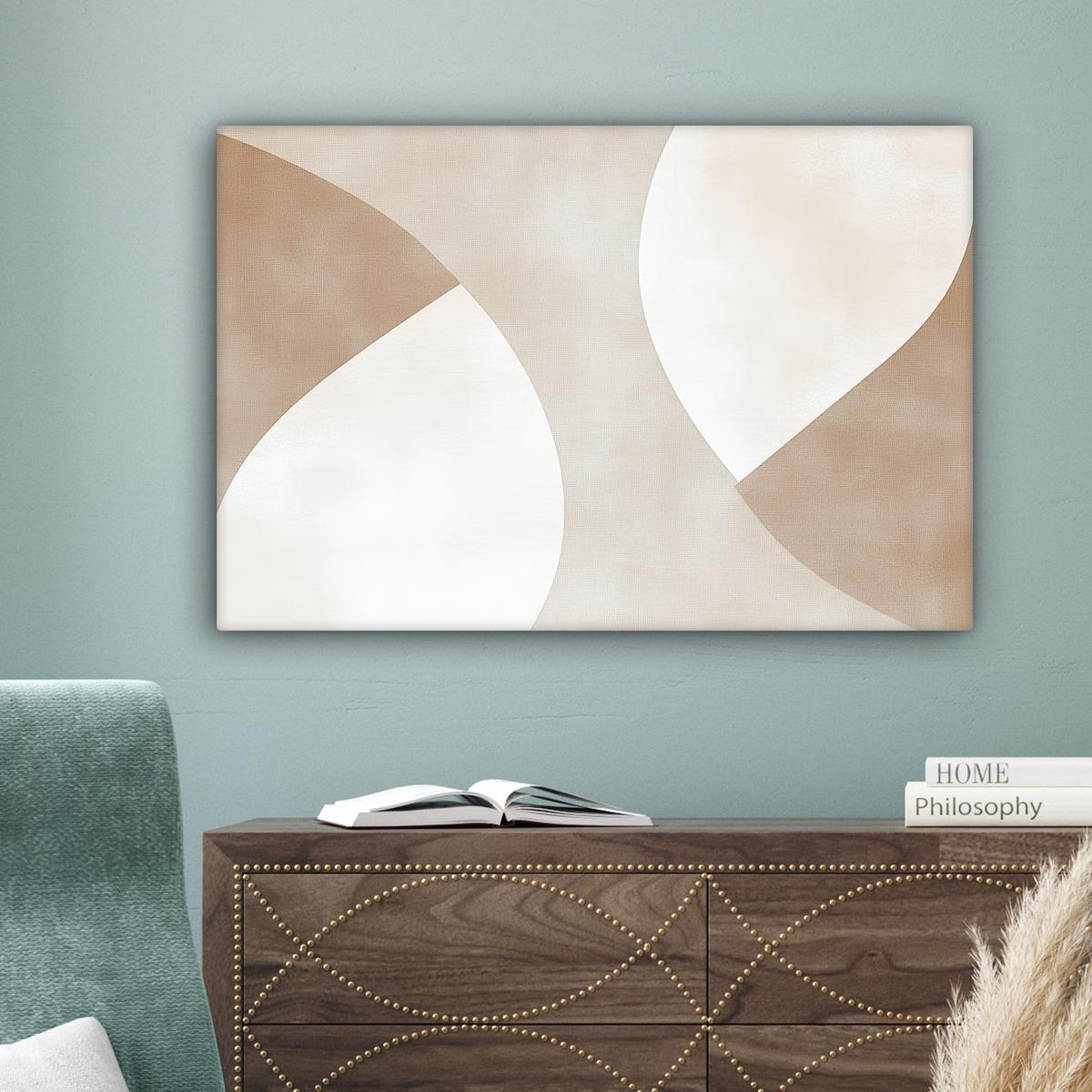 LEINWANDBILD Braun - Japandi - Abstrakt Gemälde 60x40 cm - Sandfarben, Textil (60/40cm) - MuchoWow