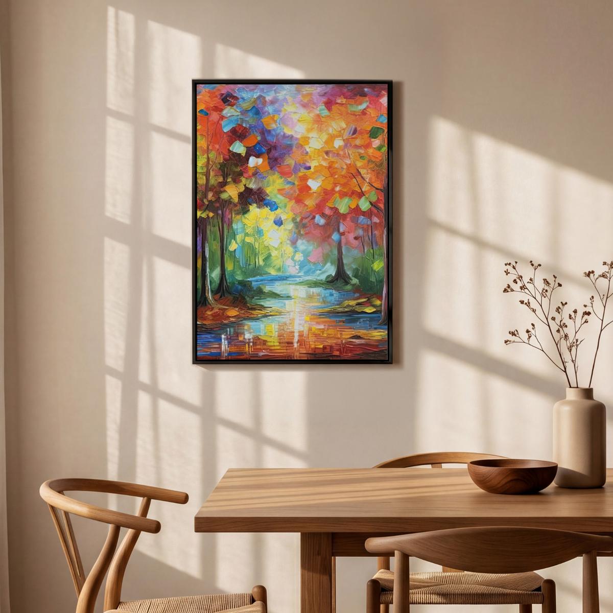 LEINWAND Bilder mit Rahmen - Landschaft - Wald - Farben - Natur - 60x90 - Multicolor, Textil (60/90cm) - MuchoWow