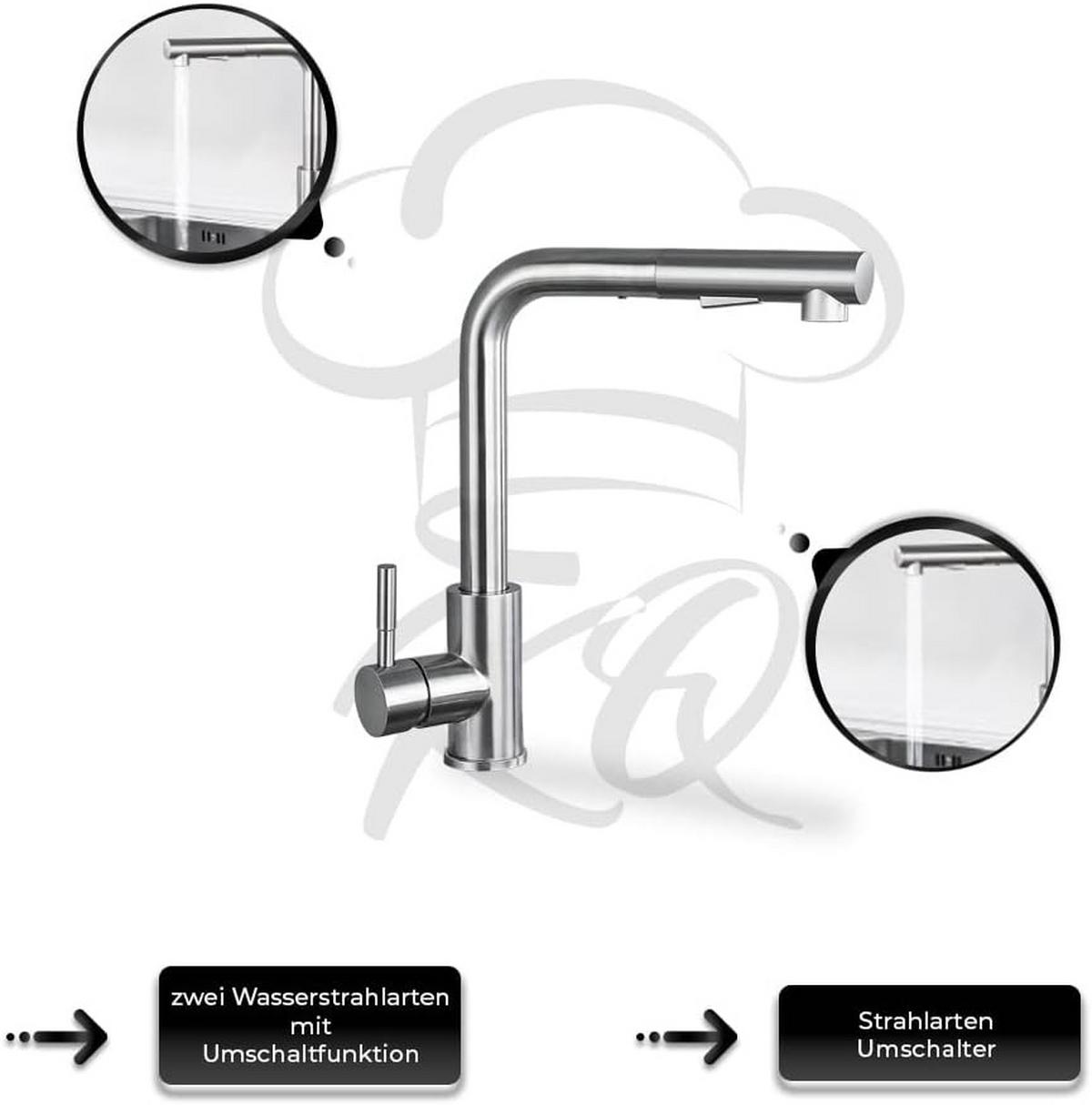 KÜCHENARMATUR 31x26cm ausziehbare Brause - Silberfarben, Metall (22/6/44cm) - KitchenQuality