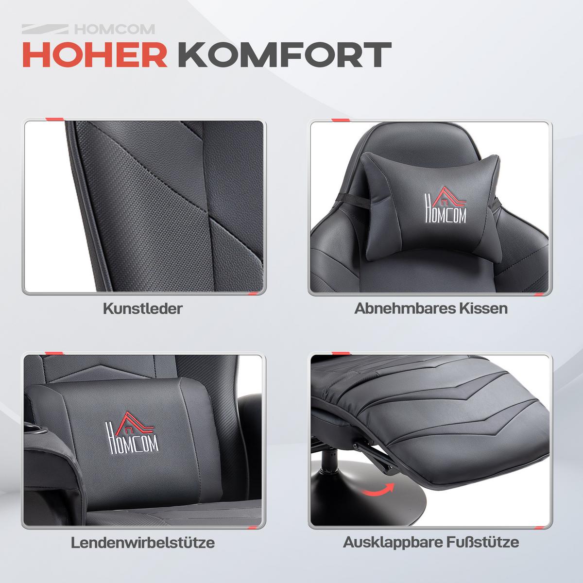 RELAXSESSEL mit Massagefunktion, Elektrisch Fernsehsessel mit Liegefunktion - Schwarz, Leder/Kunststoff (82.5/111.5/78cm) - HOMCOM