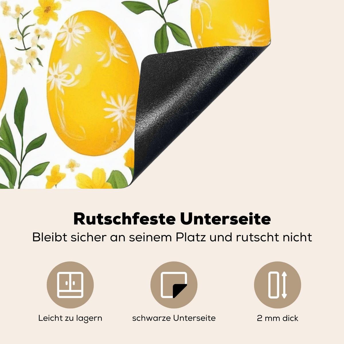 HERDABDECKPLATTE Blumen - Ostereier - Gelb Abdeckung Ceranfeld 58.3x51.3 cm - Gelb, Kunststoff (58.3/51.3/0.2cm) - MuchoWow