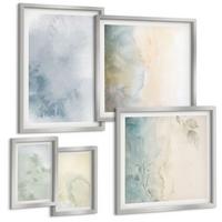 BILDER SET 5er Set - 50x50 cm & 20x30 cm & 40x60 cm Silberner Rahmen - Pastellfarbene Aquarell-Leinwandtextur - Silberfarben, Kunststoff (40/60cm) - TULUP