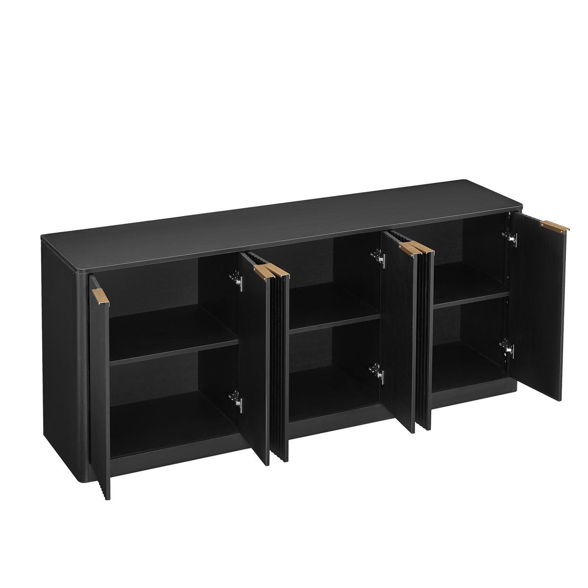 SIDEBOARD Schwarz & Holz-Optik 170 cm mit Wellen-Design & 6 Türen - Schwarz, Holzwerkstoff (170/70.5/40cm) - Urban Meuble