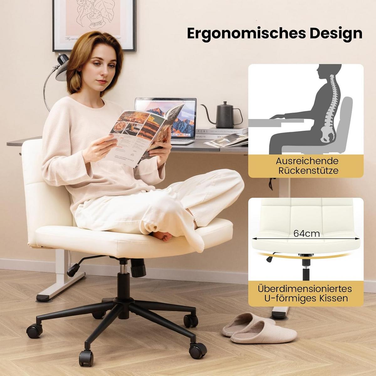BÜROSTUHL Beige - Beige, Kunststoff (68/56/64cm) - COSTWAY