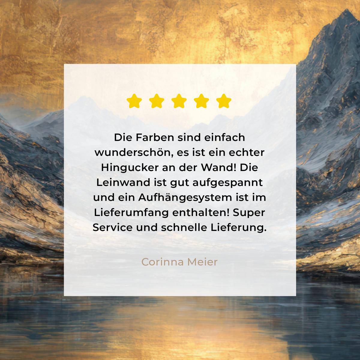 LEINWANDBILD Bergkulisse mit goldenem Sonnenuntergang Wohnzimmer Groß 120x80 cm - Goldfarben, Textil (120/80cm) - MuchoWow