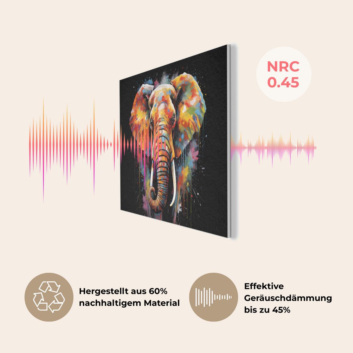 AKUSTIKBILD Elefant - Graffiti - Schwarz - Tiere - Farben Wanddeko 70x50 cm - Schwarz, Kunststoff (70/50/0.9cm) - MuchoWow