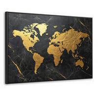 LEINWAND Bilder mit Rahmen - Weltkarte - Gold - Marmor - 140x90 - Goldfarben, Textil (140/90cm) - MuchoWow