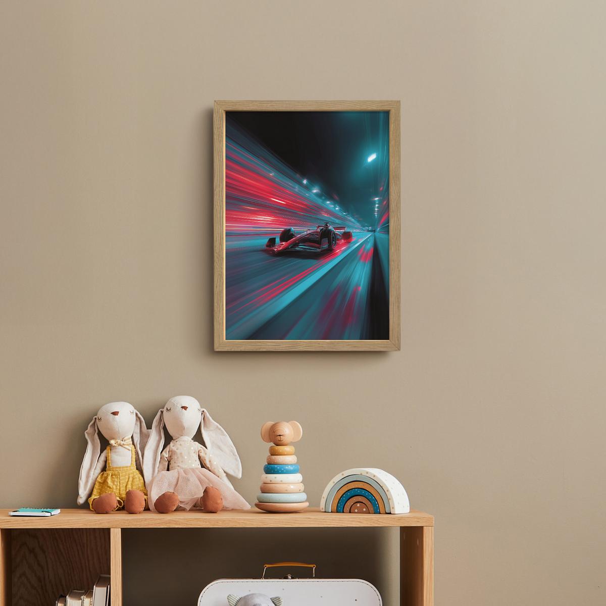 WANDLEUCHTE MIT AKKU Rennwagen - Rot - Geschwindigkeit 30x40 cm - Türkis, Holzwerkstoff (30/40/8cm) - OnlyWow