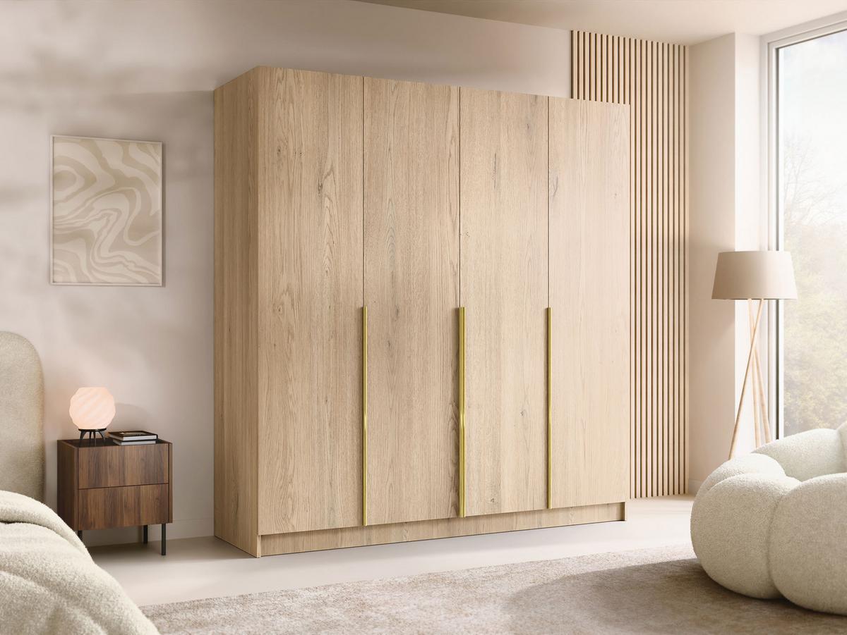 KLEIDERSCHRANK Santi I - Eichefarben/Goldfarben, Holzwerkstoff/Metall (200/215/58cm) - MIRJAN24