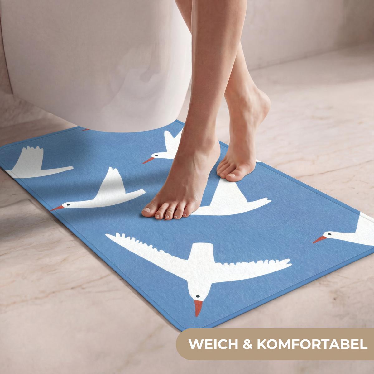 WC-VORLEGER Vögel - Weiß - Muster WC Teppich 50x80 cm - Blau, Textil (50/1cm) - OnlyWow