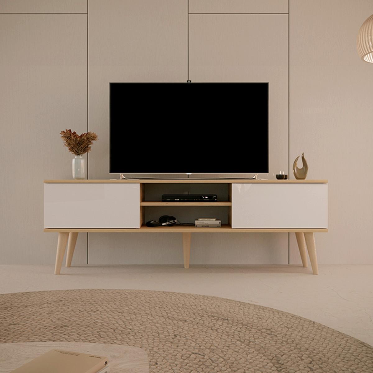 TV-MÖBEL Toronto Weiß und Holz - Weiß/Braun, Holzwerkstoff (160/55/35cm) - Petits-meubles