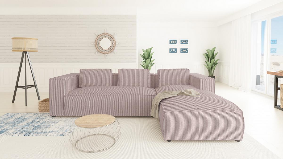 ECKSOFA Nova Puderrosa Cord, Ottomane rechts - Pink/Schwarz, Holz/Kunststoff (262/176cm) - S-Style