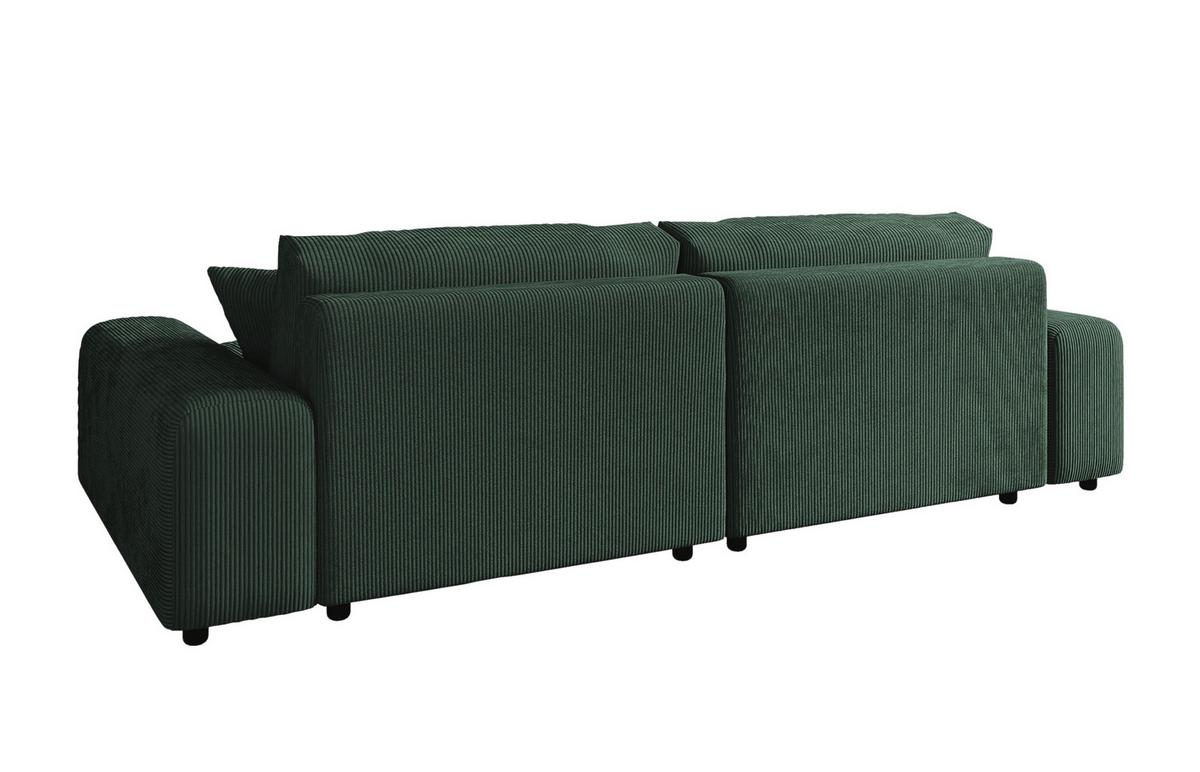 ECKSOFA mit Schlaffunktion, Bettkasten, Wellenunterfederung, seitenverkehrt montierbar B255/T165/H84 cm, Liegefl. 148x196 cm, Cord Grün / 21005 - Schwarz/Grün, Kunststoff/Textil (255/165cm) - luma-home