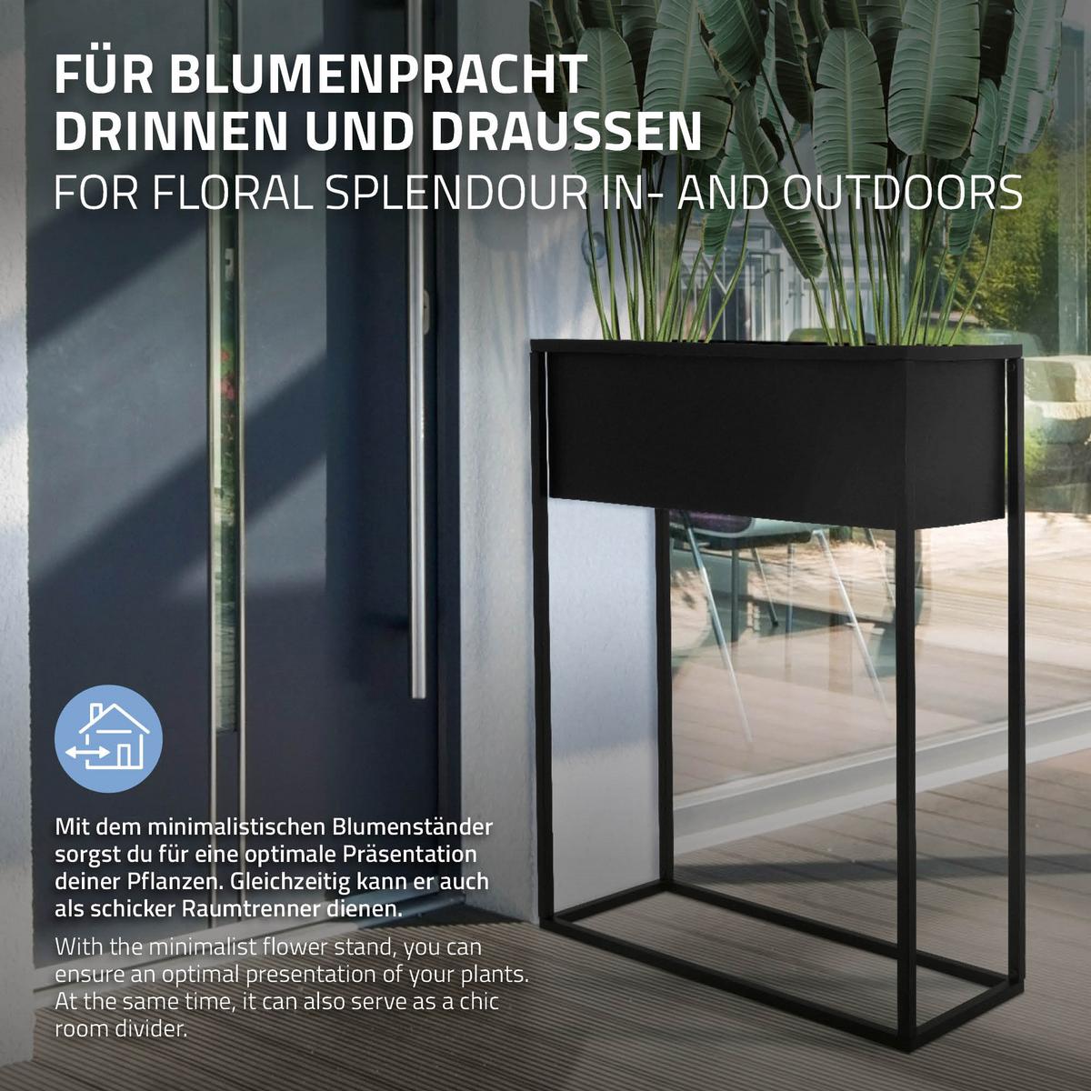 BLUMENSTÄNDER 60x25x78 cm rechteckig Schwarz aus Metall - Schwarz, Metall (60/25/78cm) - ML-DESIGN
