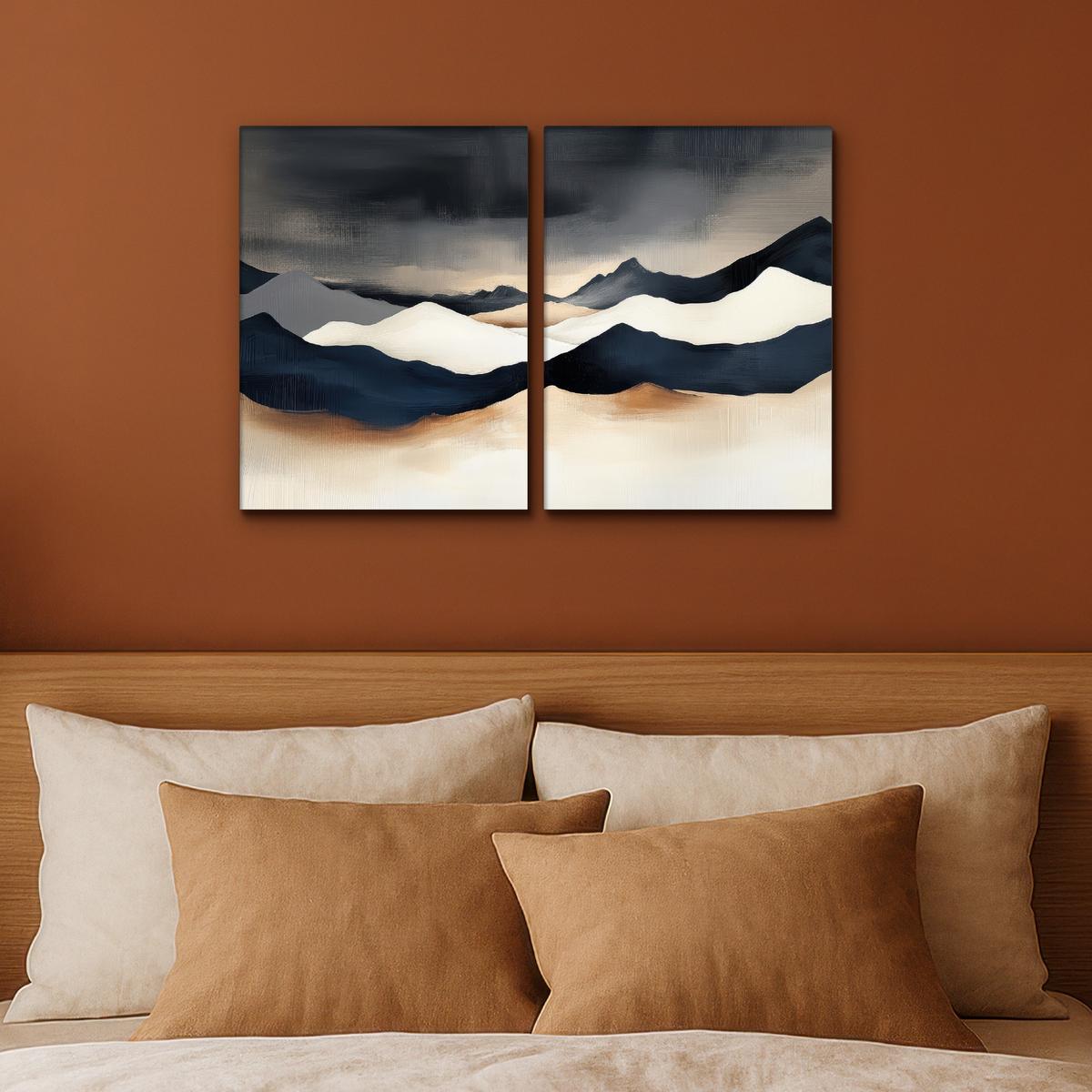 LEINWANDBILD 2er Set Landschaft - Abstrakt - Modern 60x40 cm - Dunkelblau, Textil (60/40cm) - MuchoWow