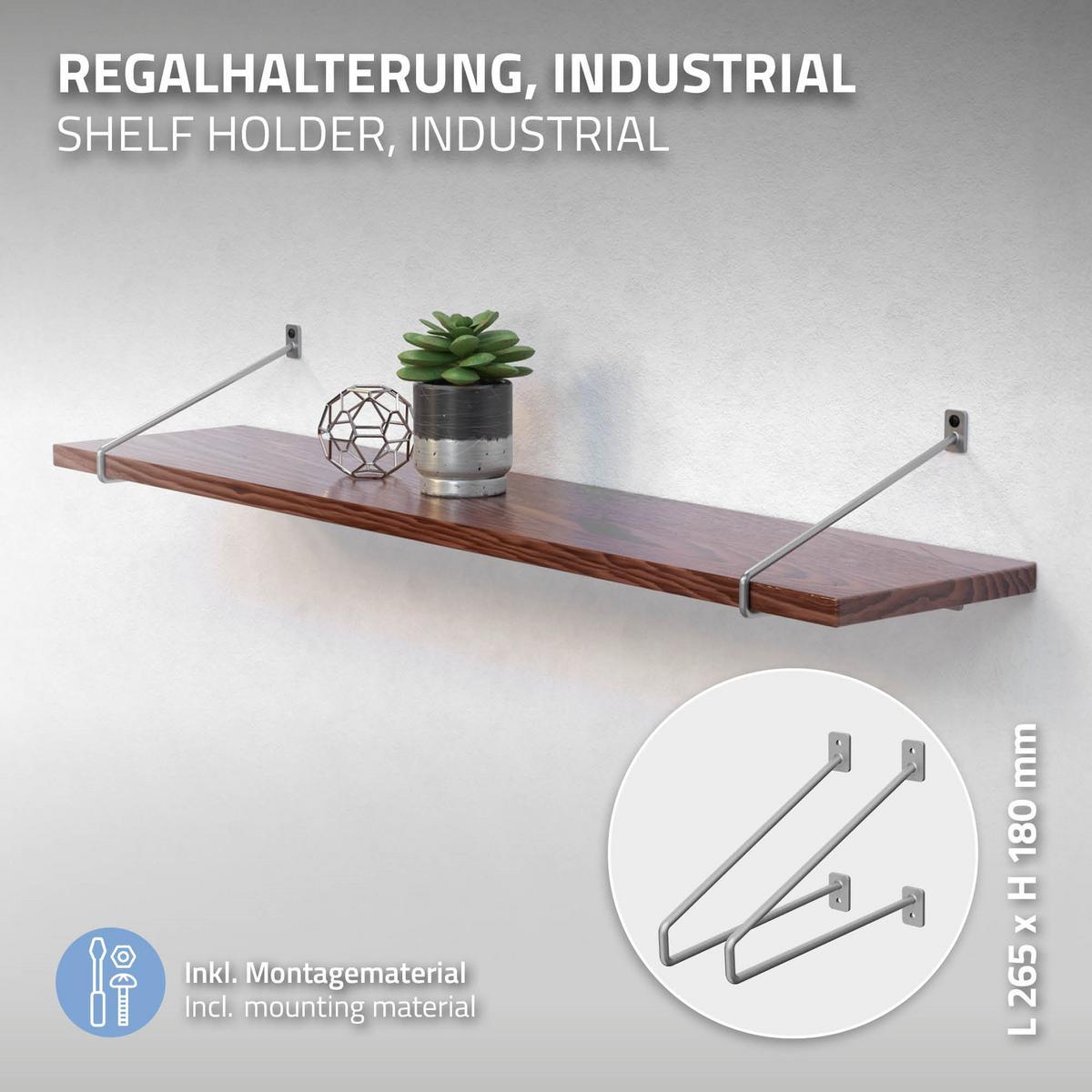REGALHALTERUNG 2er Set 265mm Silber - Silberfarben, Metall (2.3/18/26.5cm) - ML-DESIGN