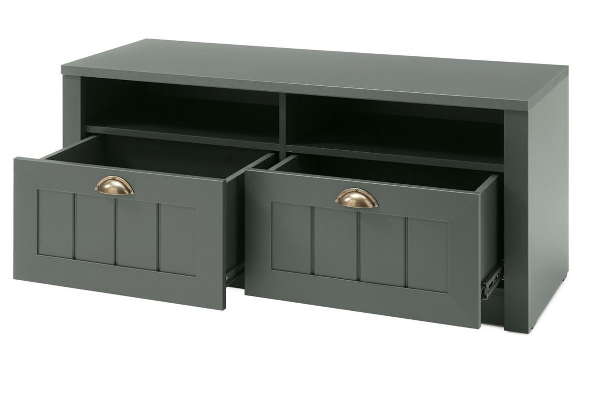 GARDEROBENBANK grün, Landhausstil, Flurbank 110 x 47 cm mit Stauraum - Dunkelgrün/Goldfarben, Holzwerkstoff/Kunststoff (110/47/43cm) - Furn.Design