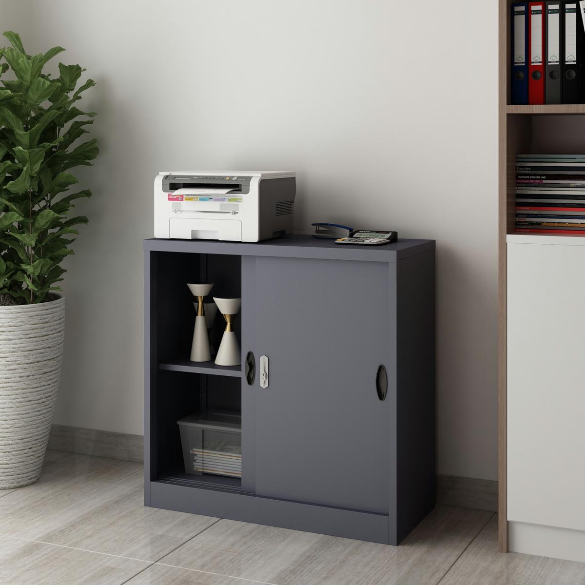 AKTENSCHRANK Rieti - Dunkelgrau, Metall (90/90/40cm) - [en.casa]