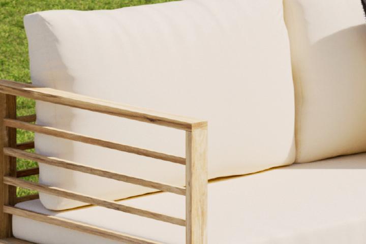 Loungegarnitur Creme Kissen abnehmbar waschbar Kombination aus Akazienholz und pulverbeschichtetem Eisen Quick dry foam (schnell trocknender Schaum) Outdoorstoff