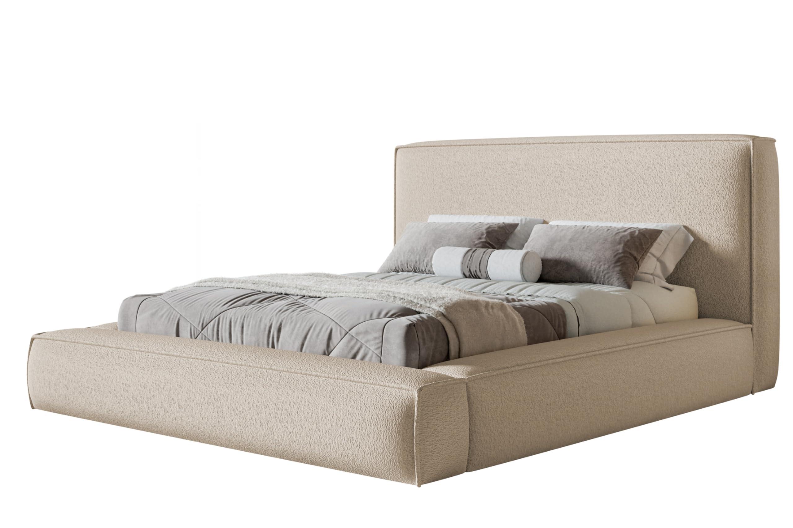 BETT 120x200 - Polsterbett mit Bettkasten und Holzrahmen - Modern Bett - Eleganter Catch-Me-Stoff - Kollektion Luna Maxi - Beige - Beige, Holz/Textil (120/200cm) - Alpi-Möbel