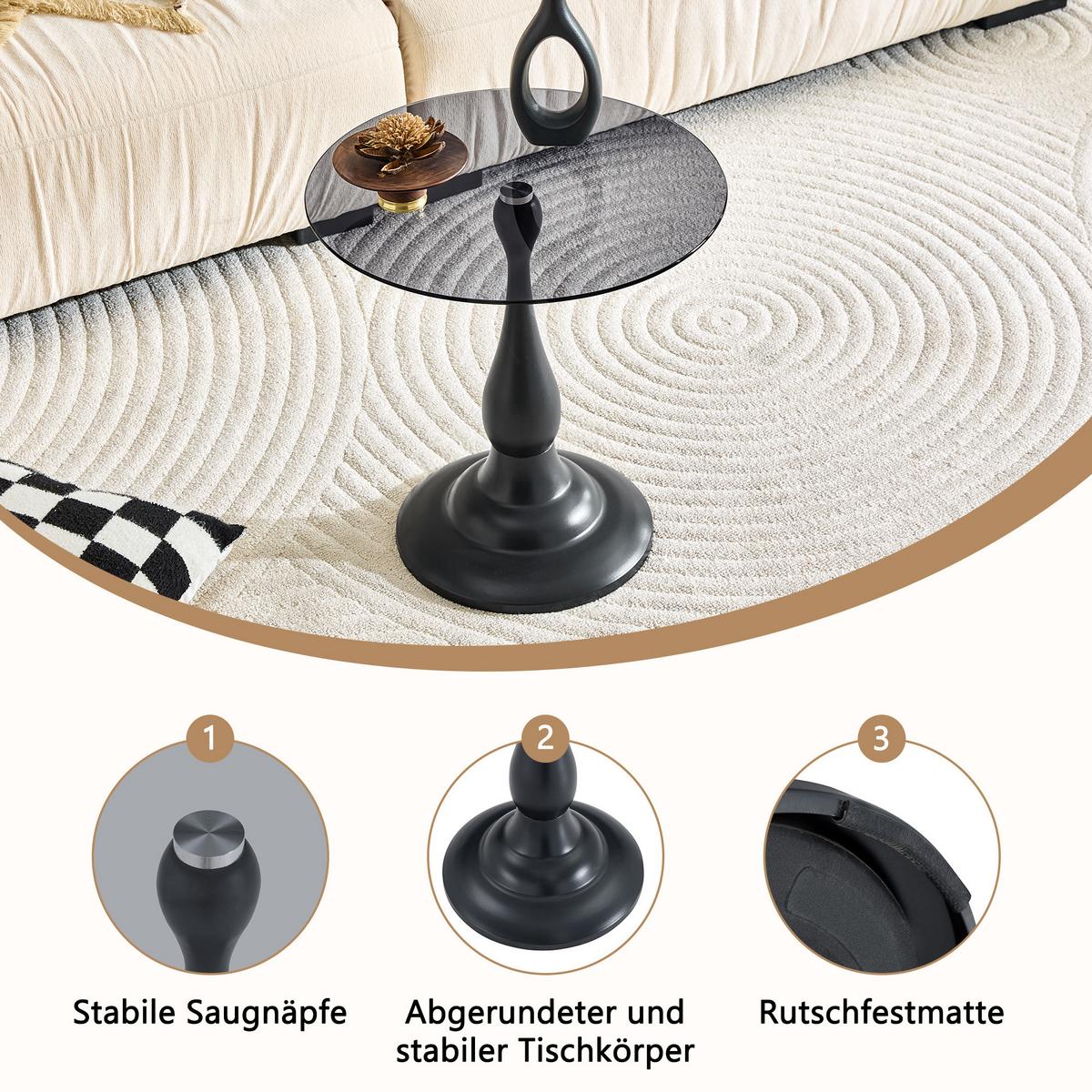 BEISTELLTISCH Rund Glas Modern Sofatisch Metallgestell Braun & Schwarz - Schwarz, Glas (50/50/51.5cm) - Urban Meuble