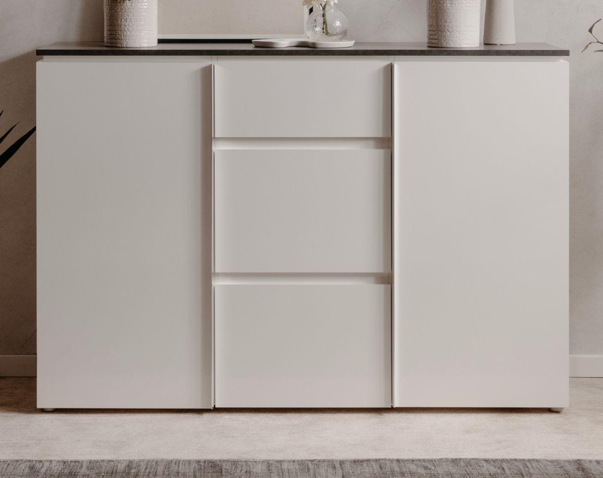 SIDEBOARD weiß Seidenglanz, grau 133 cm, Kommode mit viel Stauraum - Chromfarben/Silberfarben, Holzwerkstoff/Kunststoff (133/92/40cm) - Furn.Design