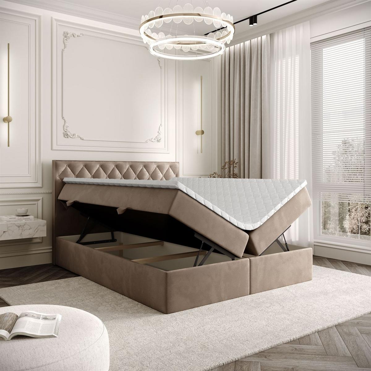 BOXSPRINGBETT INEZ mit Bettkasten mit Topper 160x200 cm Royal Velvet 176 - Beige, Textil - Lookway