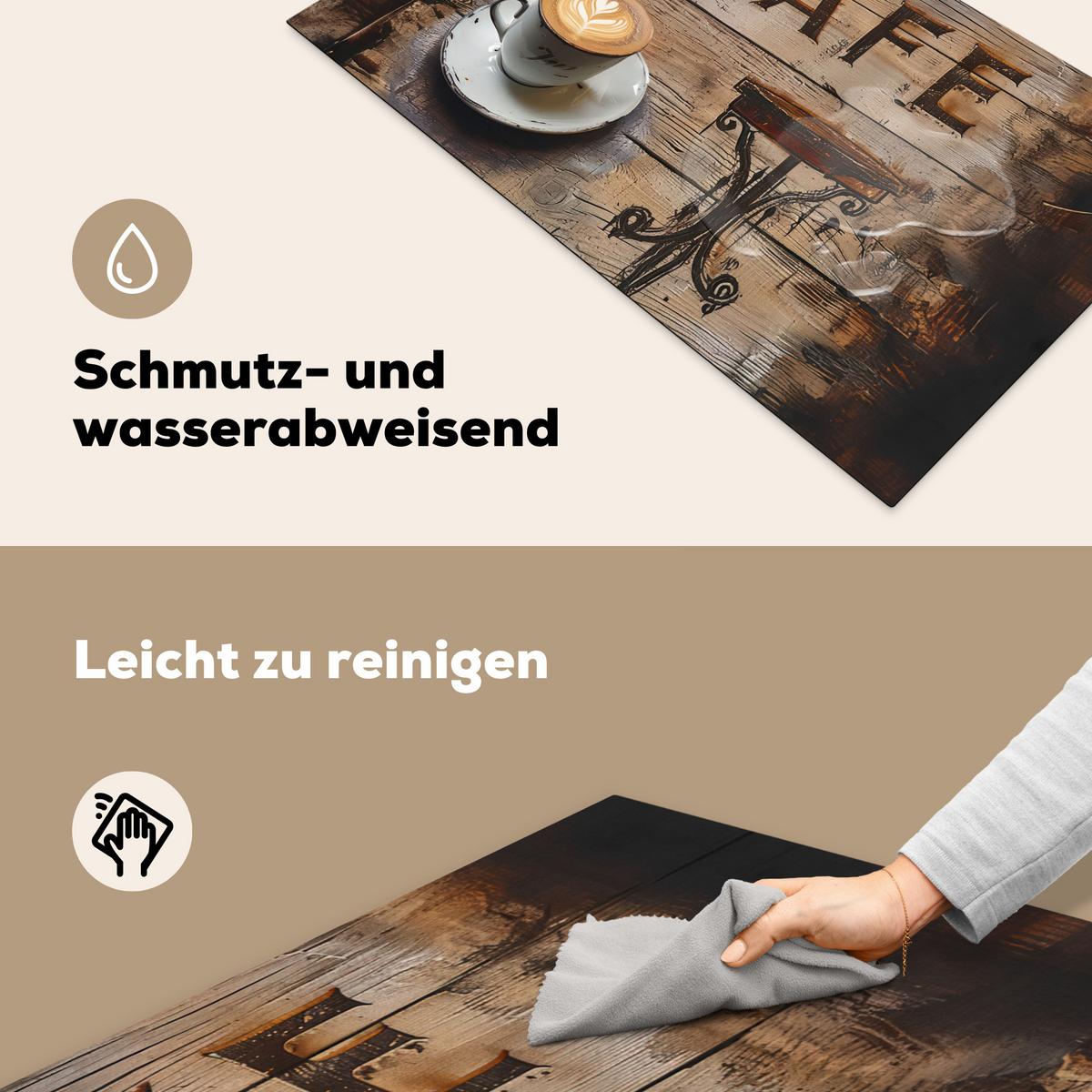 HERDABDECKPLATTE Cafe - Holz - Kaffee - Regale Induktionsschutz 91.6x52.7 cm - Schwarz, Kunststoff (91.6/52.7/0.2cm) - MuchoWow