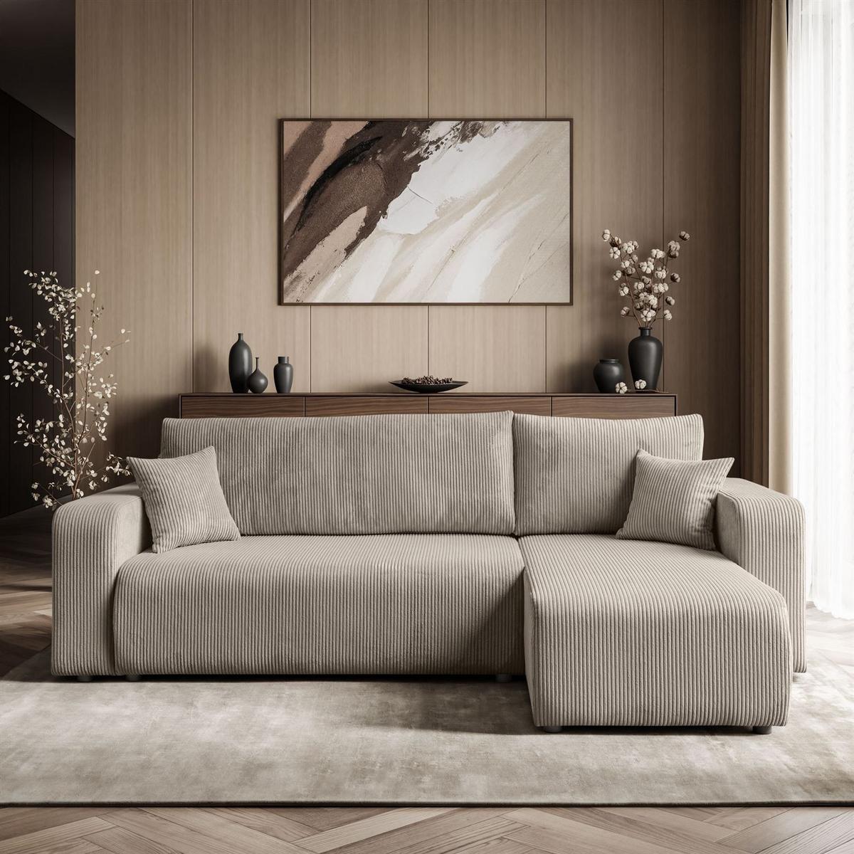 ECKSOFA PRESTIGE L, Poso 02 - Beige, Textil (247/143cm) - Lookway