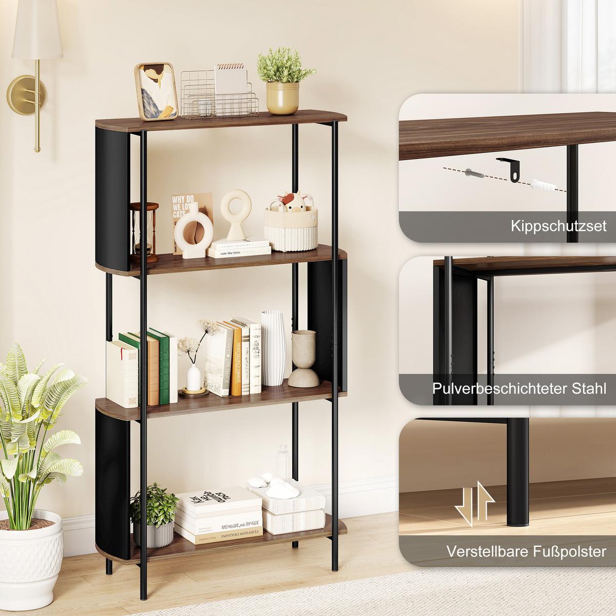 STANDREGAL MDF Stahl Braun - Schwarz/Braun, Holzwerkstoff/Metall (30/141/80cm) - HOMCOM