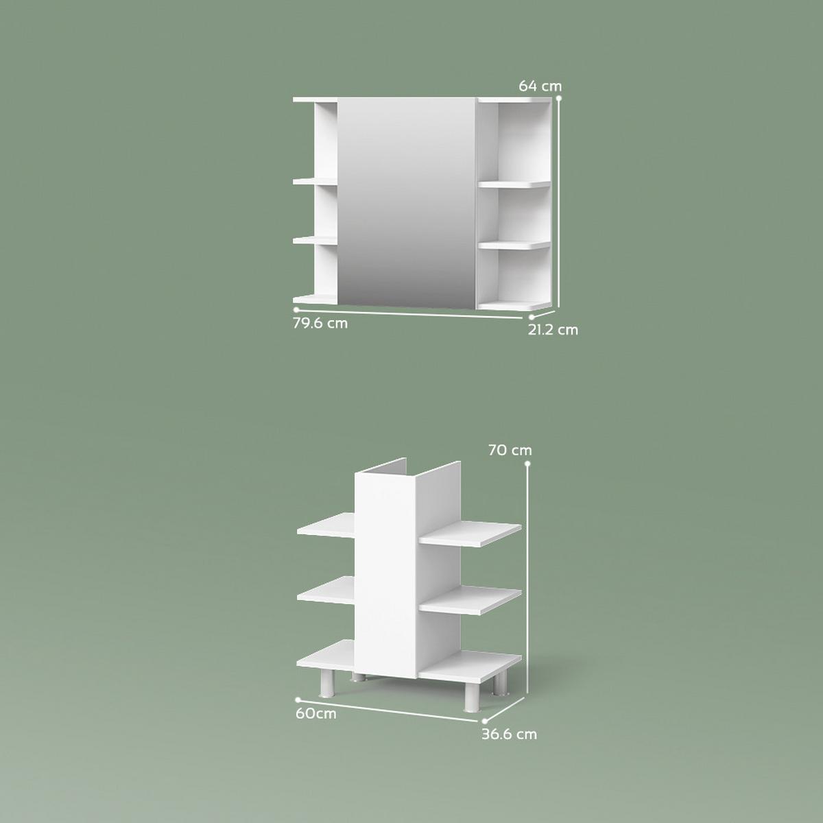 BADMÖBEL-SET Fucino Weiß 2 Teile, Waschbeckenunterschrank und Bad Spiegelschrank - Weiß, Holzwerkstoff (79.6/64/36.6cm) - Livinity®