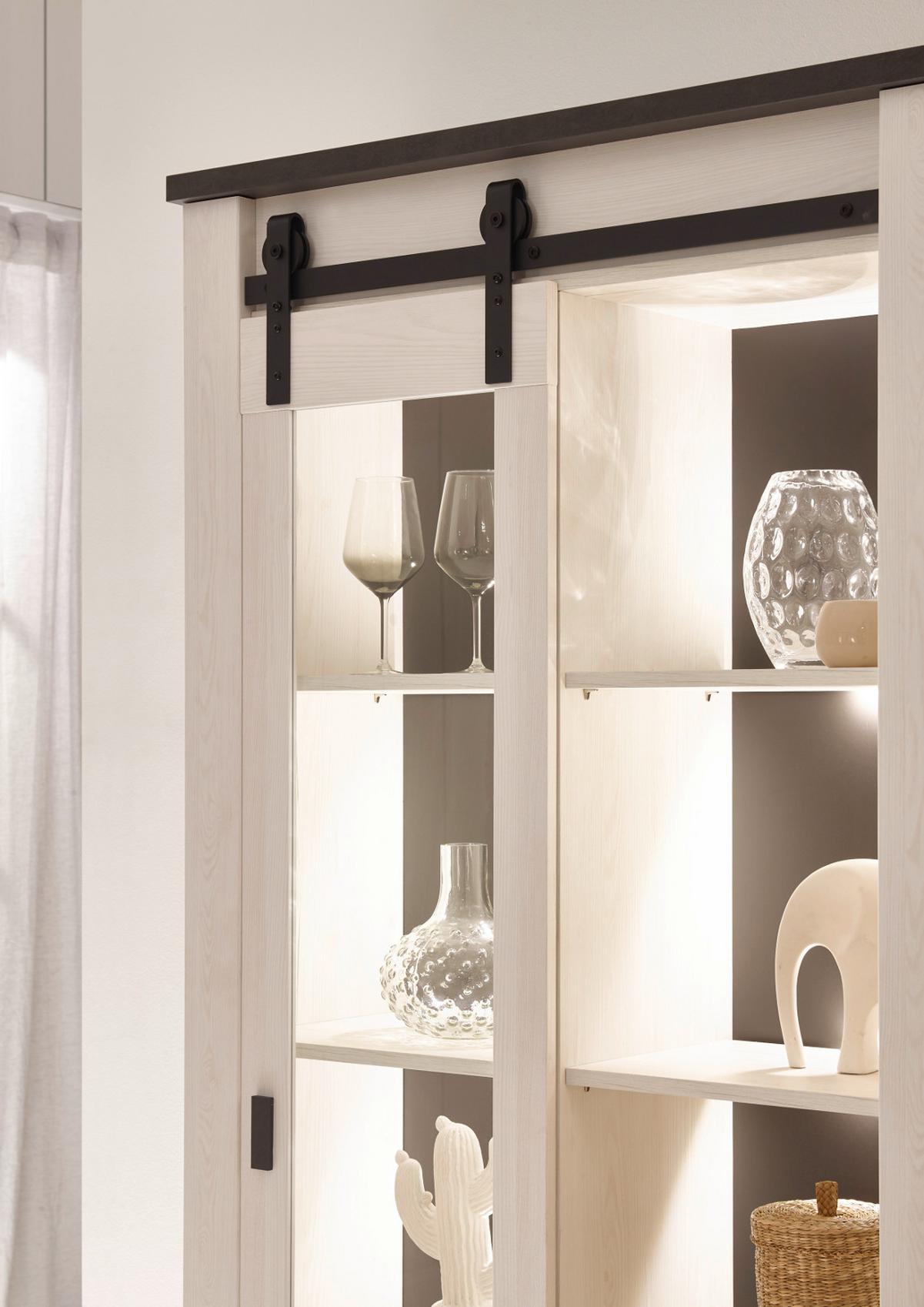 ESSZIMMER-SET weiß Pinie, anthrazit Landhaus, Wohnkombination 2-teilig - Anthrazit/Weiß, Holzwerkstoff/Metall (275/201/43cm) - Furn.Design