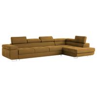 ECKSOFA VICENTE Gelb Velours-Stoff mit Schlaffunktion - Gelb, Holz (346/202cm) - MASSENO