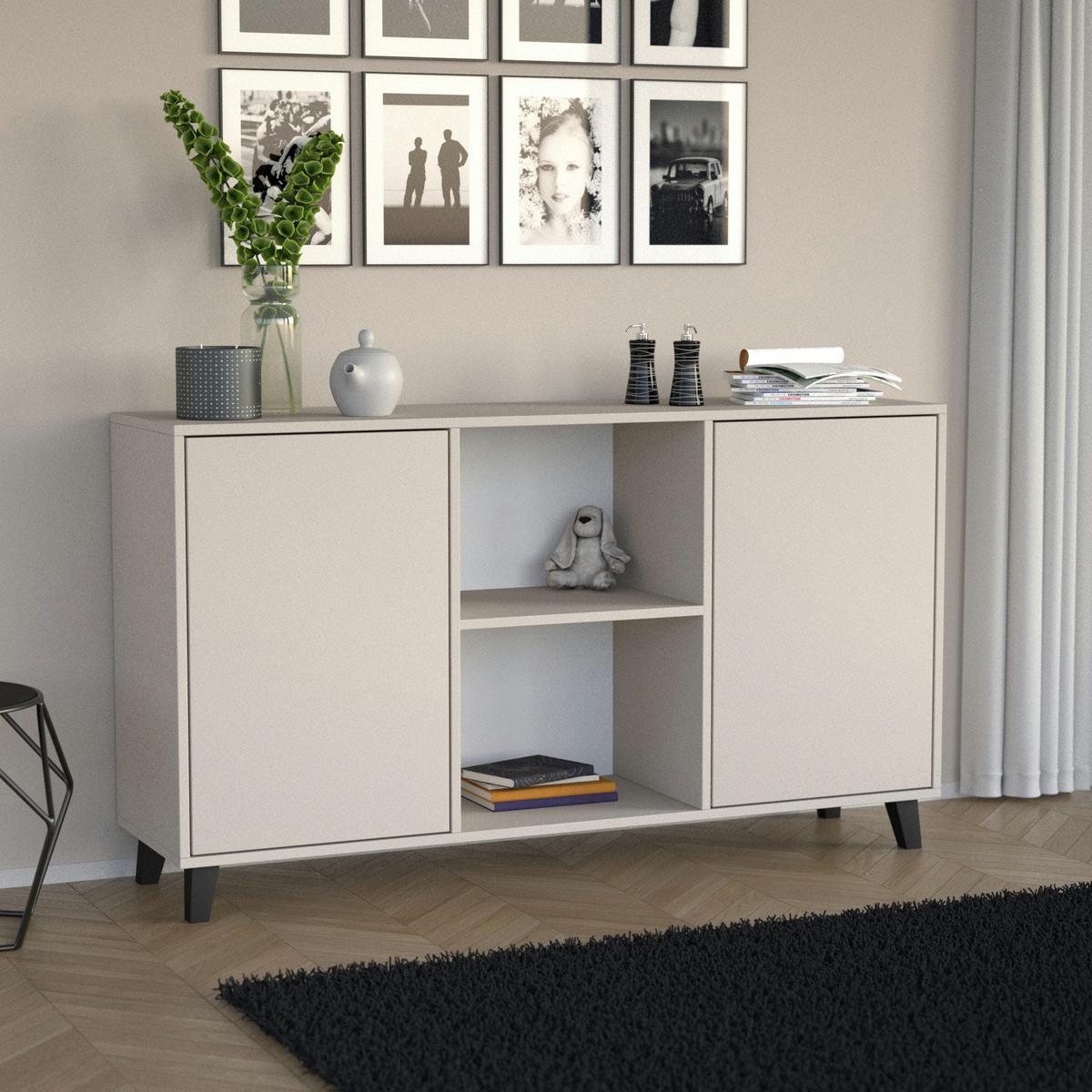 KOMMODE Home mit 2 Türen, ohne Griffe, Kaschmir - Kaschmir/Schwarz, Holzwerkstoff (150/85/40cm) - Beautysofa