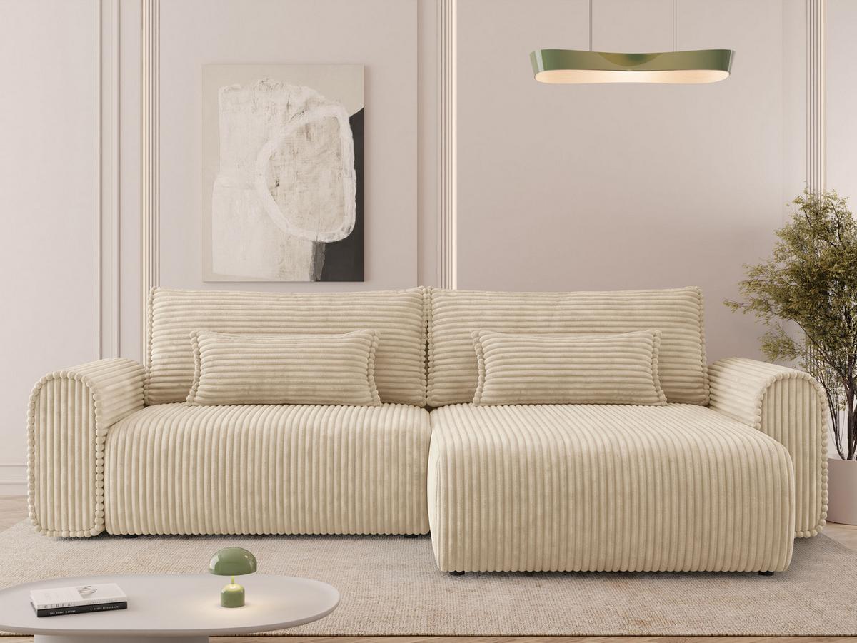 ECKSOFA Surles Cord - Beige/Schwarz, Holz/Kunststoff (245/145cm) - MIRJAN24